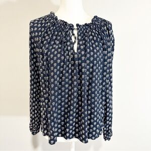 Faherty Womens Emery Blouse in Lotus Floral Navy SIze Medium Peasant Boho